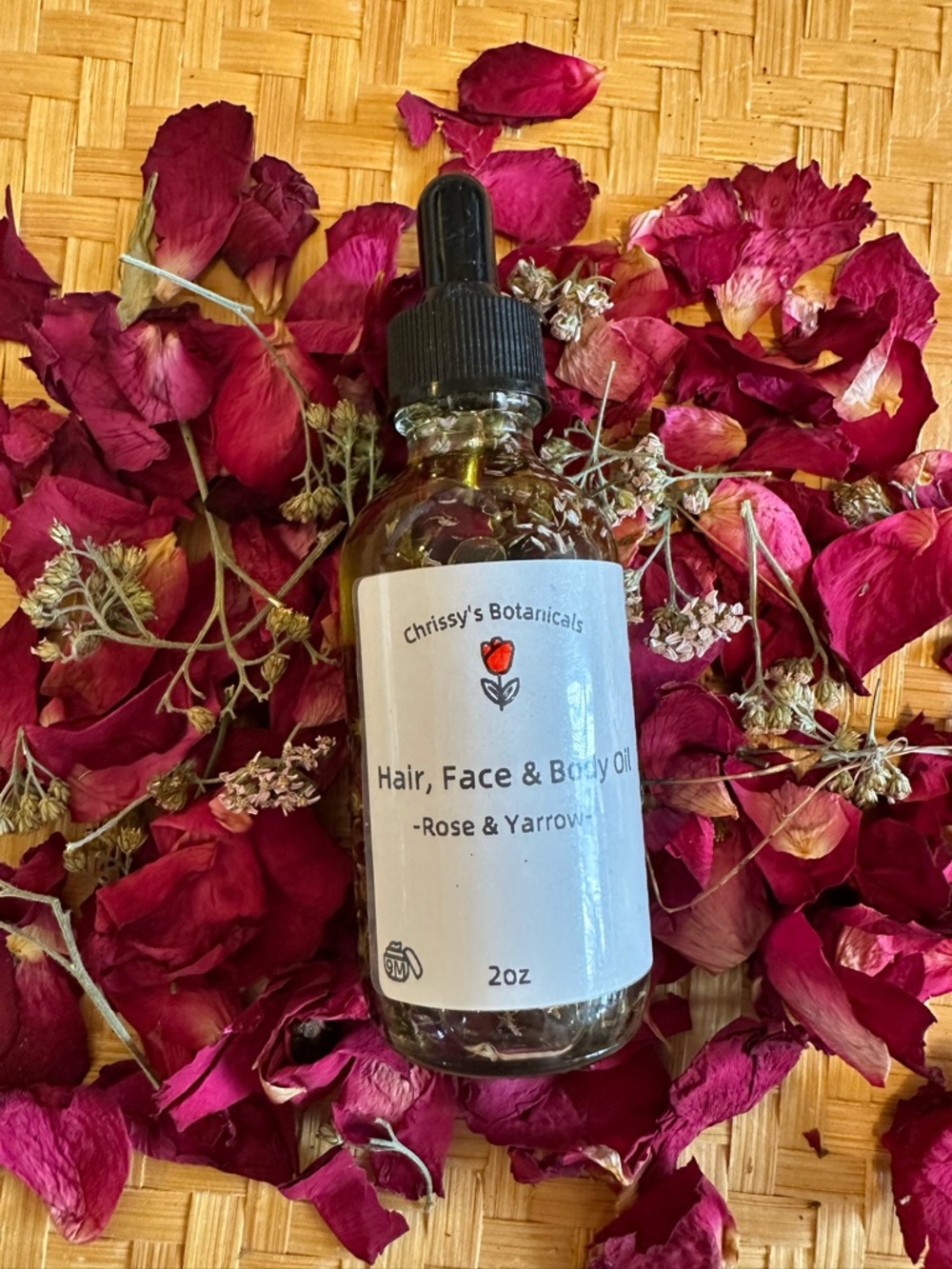 Chrissy's Botanicals Rose & Yarrow Hair, Face & Body Oil - Pink Floral 2oz